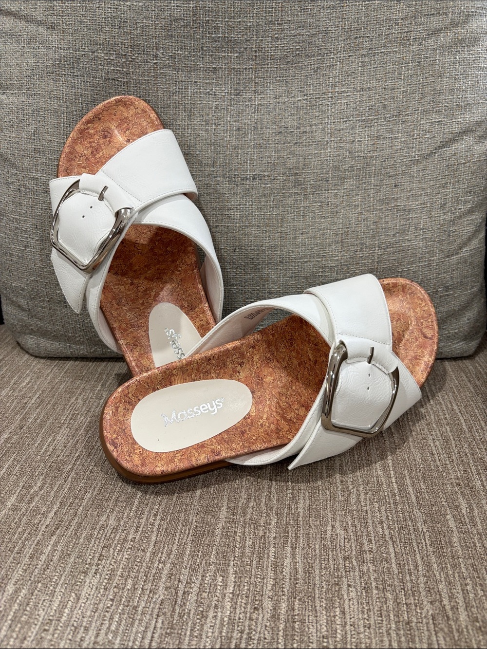 White Buckle Slide Sandals